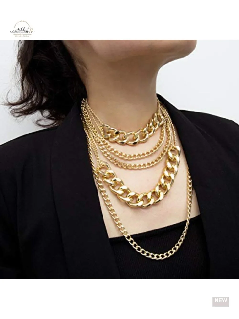 Chunky Gold Plated Link Chain Statement Necklace for Women 80s 90s Hip Hop